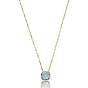 Gargantilha de Ouro 18K Malha Portuguesa 45cm com Topazio Sky Quadrado GG25526