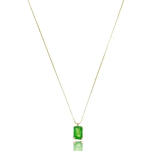 Gargantilha de Ouro 18K Malha Veneziana 45cm com Baguete Jade Verde Natural GG20335