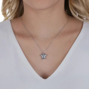Gargantilha de Prata Malha Cadeado 45cm Estrela do Mar com Zirconias Azul GG23248 1