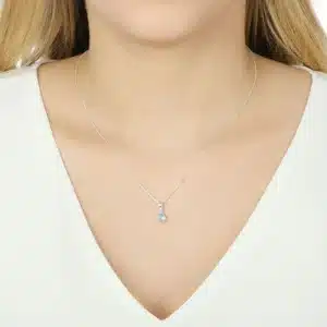 Gargantilha de Prata Malha Veneziana 40cm Gota Pequeno Azul Claro GG23956 1