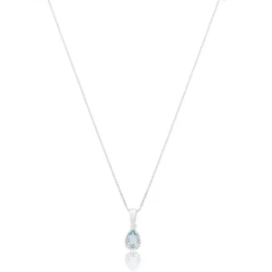Gargantilha de Prata Malha Veneziana 40cm Gota Pequeno Azul Claro GG23956