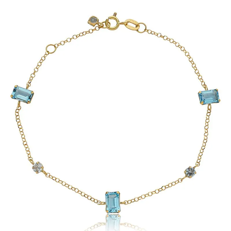 Guia de Presentes para Dia das Mães: joias, relógios e inspirações para surpreender quem você ama 19 Pulseira de Ouro 18K Malha Portuguesa 18cm com Baguetes Topazio Sky e Redondos Topazio Swiss Naturais PS23571