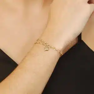 Pulseira em Ouro Elo Portugues com Berloque Coracao PS18356 1