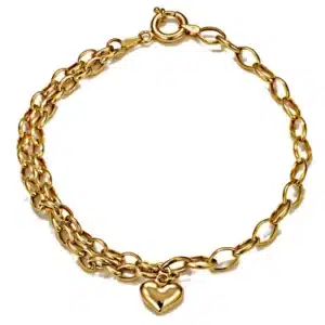 Pulseira em Ouro Elo Portugues com Berloque Coracao PS18356