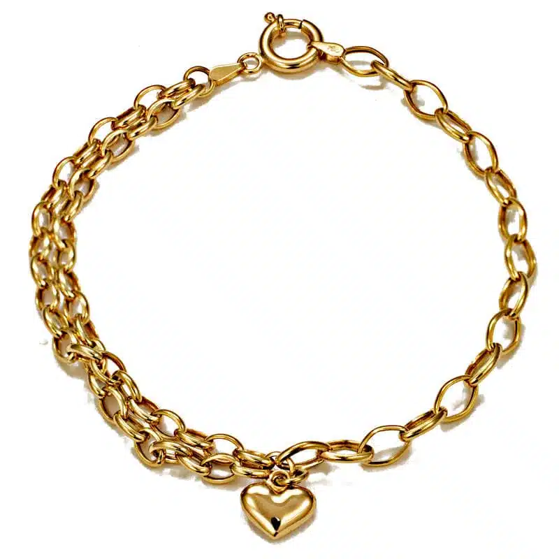 Presentes para mãe da noiva: ideias elegantes e com significado 9 Pulseira em Ouro Elo Portugues com Berloque Coracao PS18356