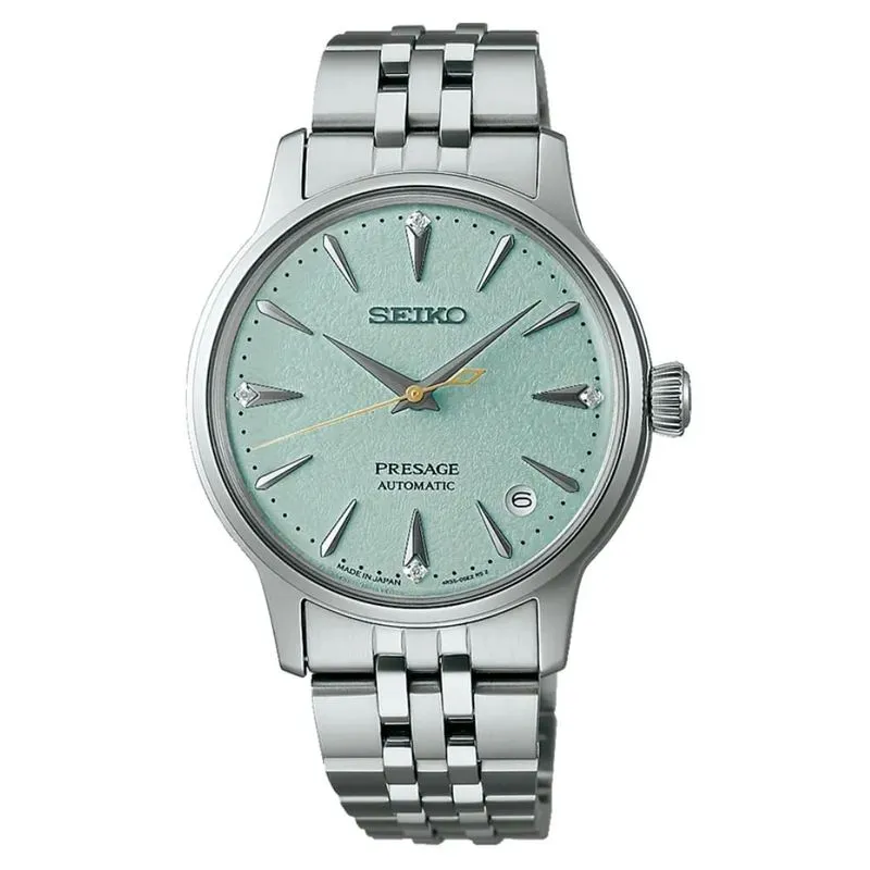 Guia de Presentes para Dia das Mães: joias, relógios e inspirações para surpreender quem você ama 46 Relogio Feminino Seiko Presage Diamond Cocktail Time Mojito Automatico SRPL63J1 F1SX Verde