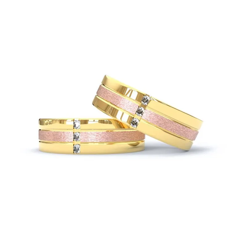 Qual é a Diferença de Ouro Amarelo, Branco e Rosé? 6 Alianca de Ouro 18K Reta com Filete Rose e Brilhante AS0357 1